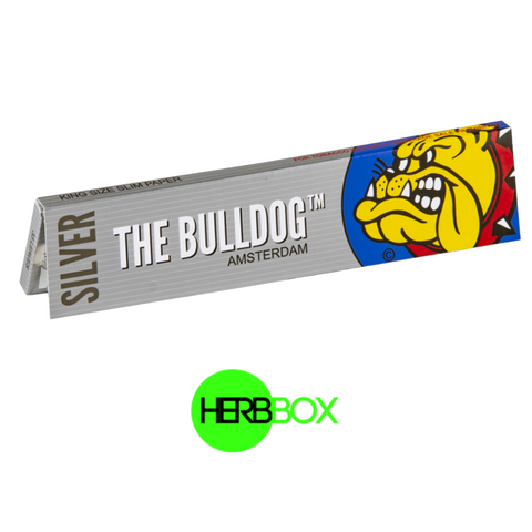 The bulldog silver king size slim rolling paper available on Herbbox India 