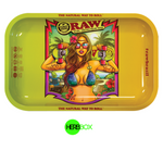 Raw brazil girl metal rolling tray available on Herbbox India 