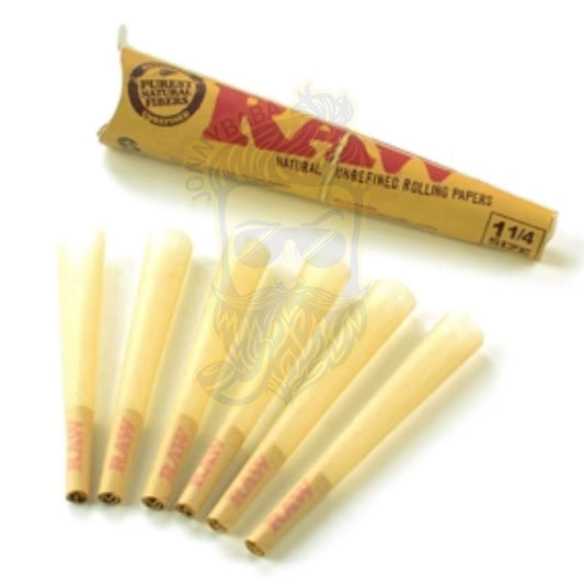 Raw Classic 1 1/4 Pre - Rolled Cones - 6 Cones/Pack - Herbbox India.