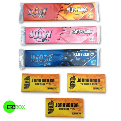 juicy jay flavored rolling paper combo available on Herbbox India